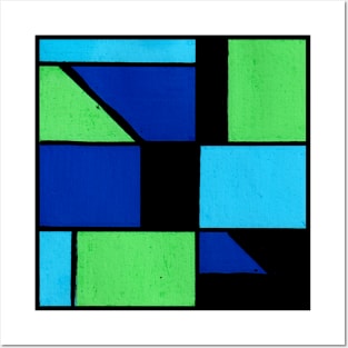 Blue Green Geometric Abstract Acrylic Painting III Posters and Art